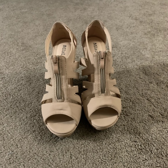 Tan Mila Lady Nude Wedge Heels - Picture 4 of 9